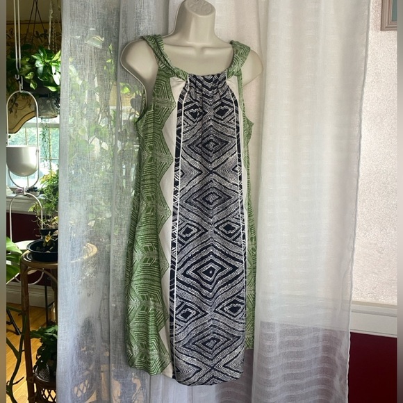 Banana Republic 100% Silk Green and Black Sleeveless Dress Size Large - Picture 8 of 8